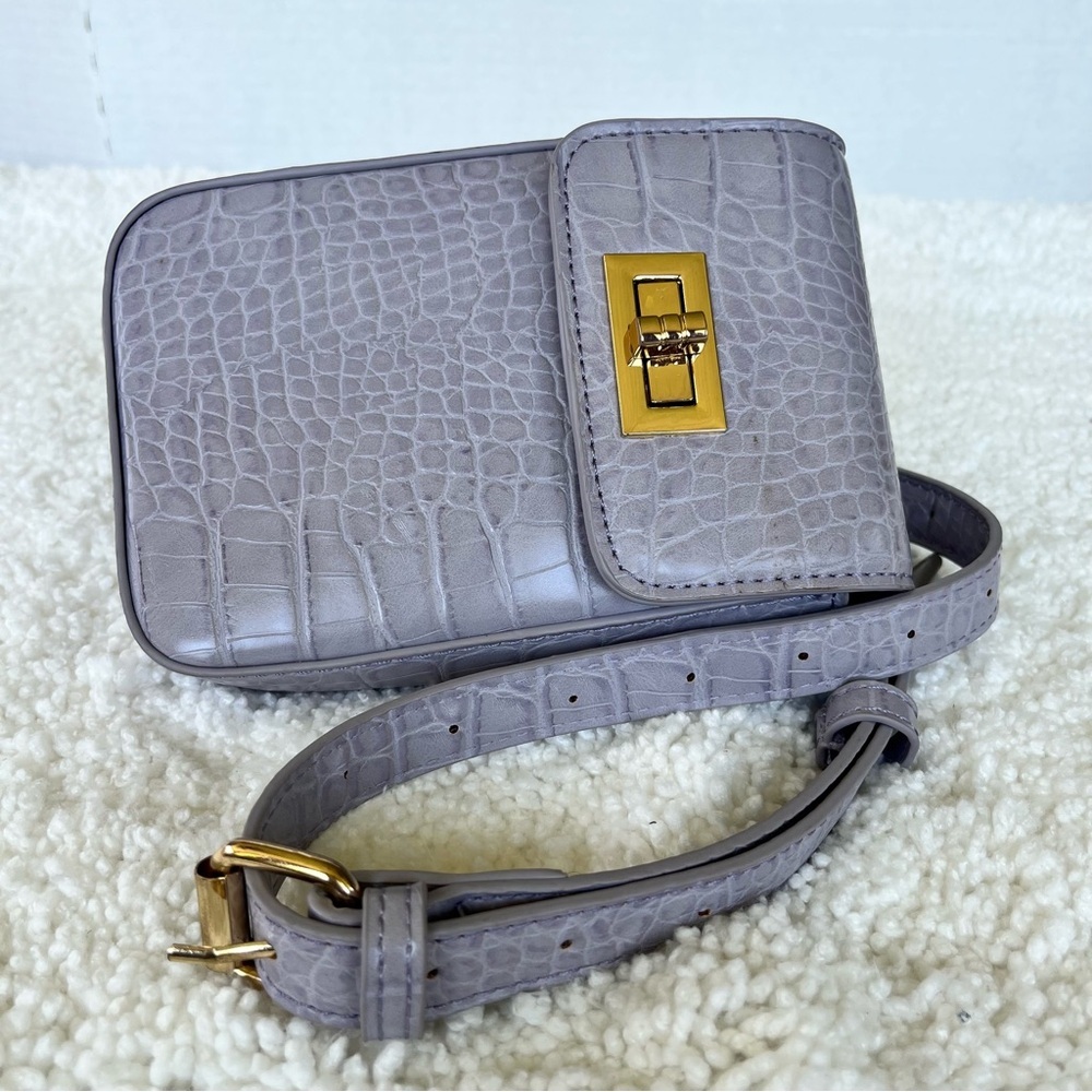 Street Level Purple Lilac Croc-Embossed Crossbody Belt Bag Handbag